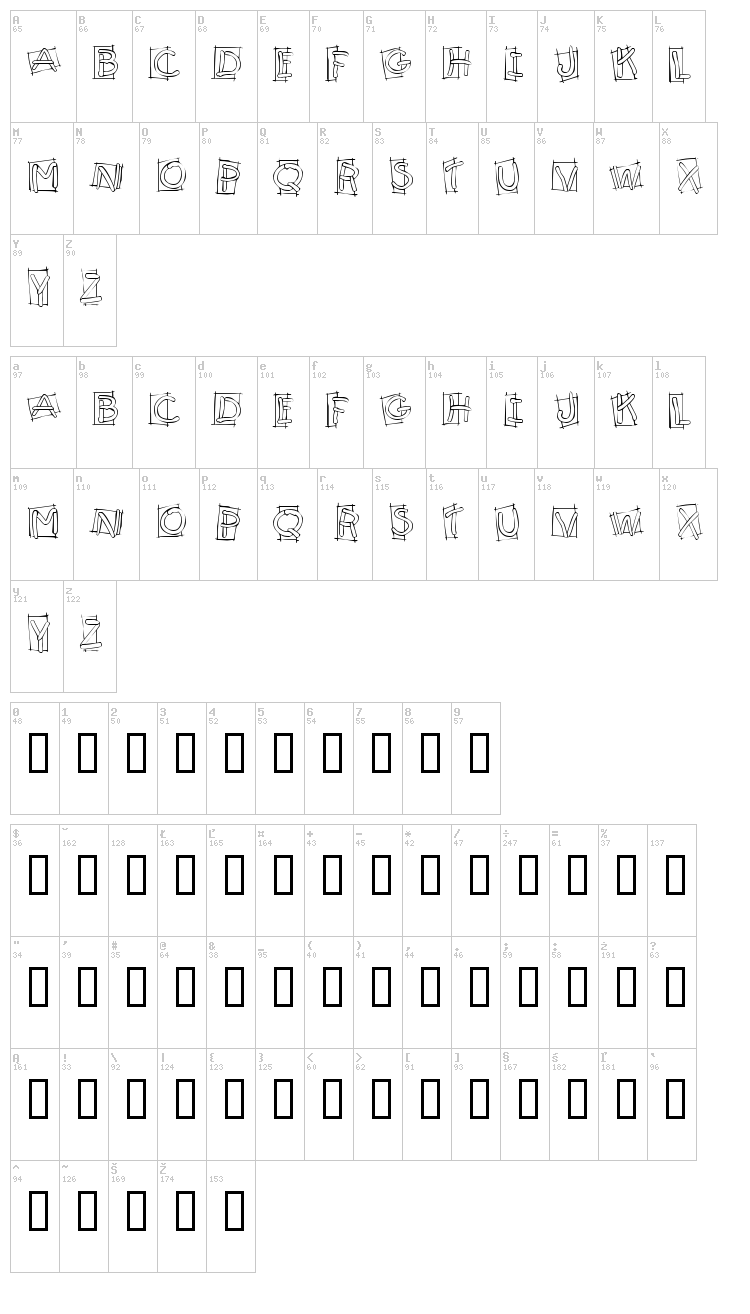 KR Boxy font map